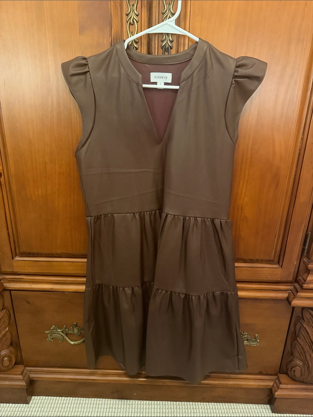Evereve Chocolate Brown Tiered V-Notch Cap Sleeve Dress